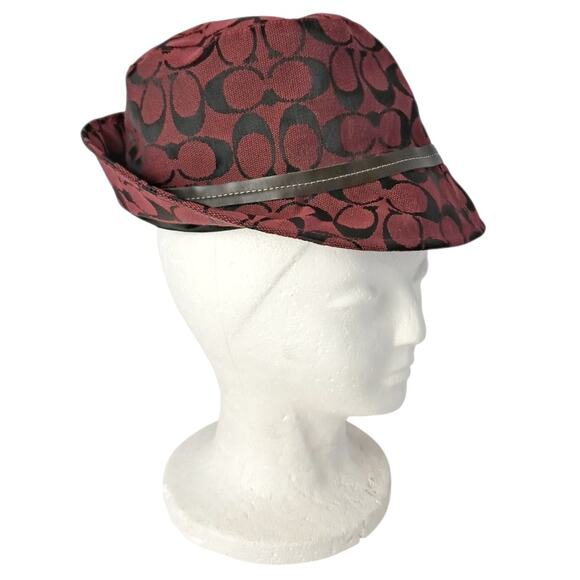 COACH Burgundy Bucket Hat Monogram Embellished Designer Unisex Accessories - Picture 7 of 11